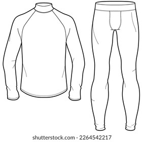 mens base layer set flat sketch vector illustration technical cad drawing template