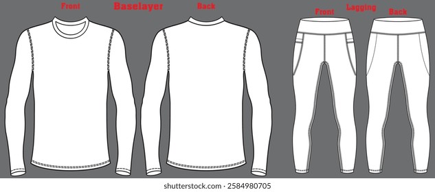 Mens base layer set top and bottom fashion flat sketch vector illustration