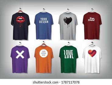 Die einfachen T-Shirts von Männern sind mit Holz- und Metallhängern ausgestattet. T-Shirt Designs, Promotion-Souvenirs Design für Corporate Identity. 