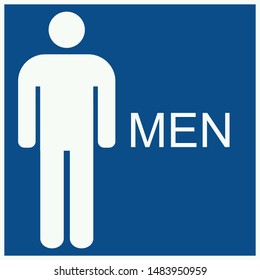 Men's Bathroom Sign Icon Vector On Blue Background - Toilet Gents Illustration