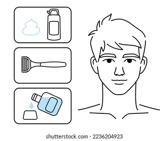 Men's beard hair removal minimalist style. Linear logo, Beauty body care with razor. Vector design illustration.