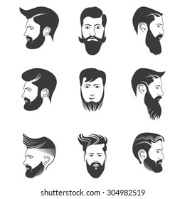 Men's beard and hairstyles - left view, right view and front view, 9 different styles