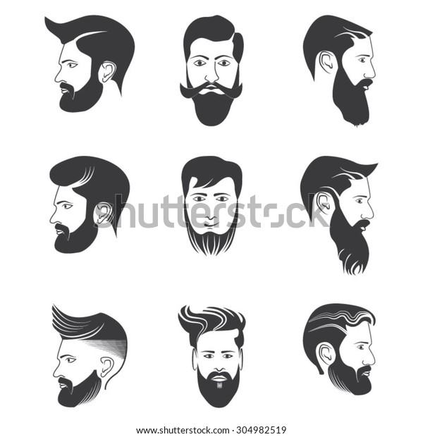 Mens Beard Hairstyles Left View Right Stock Vektorgrafik