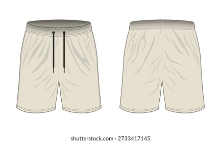 Men's beige athletic shorts technical flat sketch