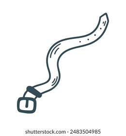 Men's belt with metal buckle doodle sketch style. Leather belt, wardrobe item clip art. Hand drawn ink accessory for trousers, vector graphic