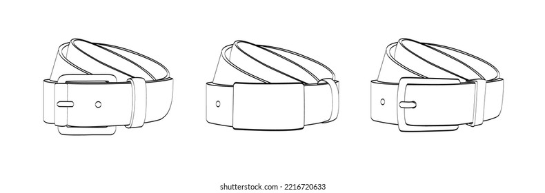 Men's belts with different types of buckles isolated on white background.