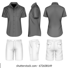 Men's bermuda shorts and black shirt. Vector illustration.