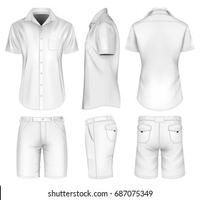 Men's bermuda shorts and short sleeve shirt. Vector illustration.