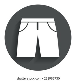 Men's Bermuda shorts sign icon. Clothing symbol. Circle flat button with shadow. Modern UI website navigation. Vector