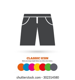 Men's Bermuda shorts sign icon. Clothing symbol. Classic flat icon. Colored circles. Vector