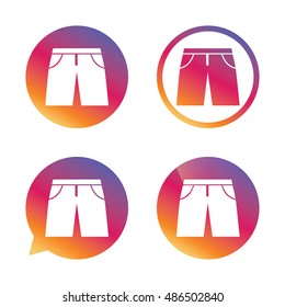 Men's Bermuda shorts sign icon. Clothing symbol. Gradient buttons with flat icon. Speech bubble sign. Vector
