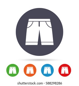 Men's Bermuda shorts sign icon. Clothing symbol. Round colourful buttons with flat icons. Vector