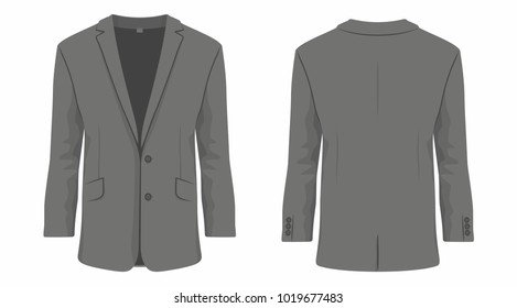 Men's black business suit. Front and back views on white background