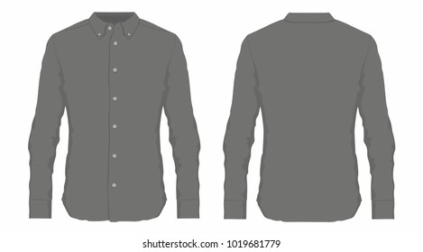 Men's black dress shirt. Front and back views on white background