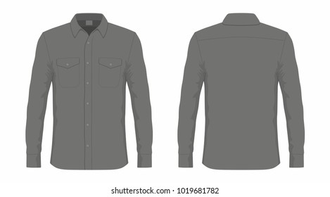 Men's black dress shirt. Front and back views on white background