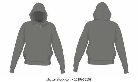 Men's black hoodie. Front and back views on white background