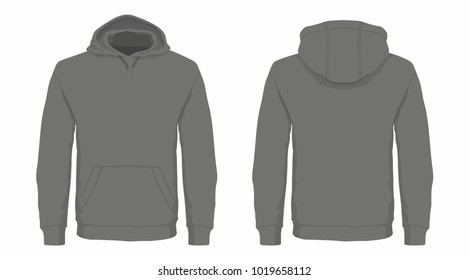 Men's black hoodie. Front and back views on white background