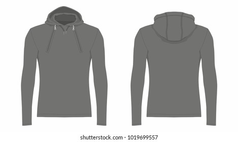 Men's black hoodie. Front and back views on white background