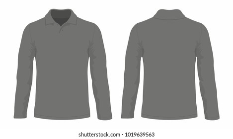 Men's black long sleeve t-shirt. Front and back views on white background - Shutterstock ID 1019639563