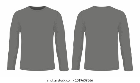 Men's black long sleeve t-shirt. Front and back views on white background