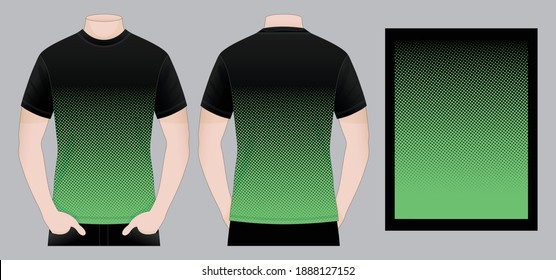 Men's Black Short Sleeve T-Shirt With Green Dots Graphic Lines Background Pattern, Vector File