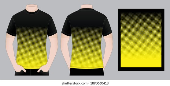 Men's Black Short Sleeve T-Shirt With Yellow Dots Graphic Lines Background Pattern, Vector File