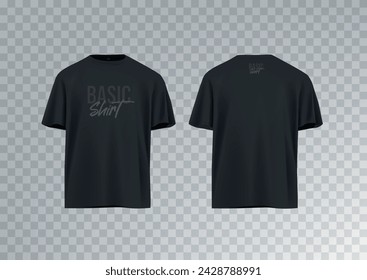 Men's black short sleeve t-shirt mockup. Front view. Vector template.