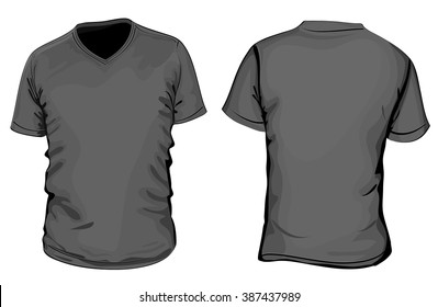 Men's  black short sleeve  v-neck t-shir. Vector illustration.