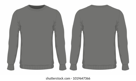 Men's black sweater. Front and back views on white background