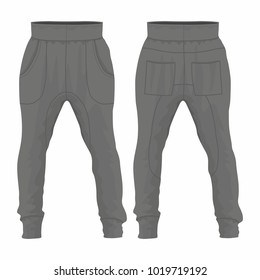 Men's black sweatpants. Front and back views on white background