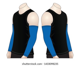 Men's Black Tank Top And Blue Arm Sleeve Vector For Template