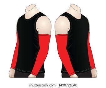 Men's Black Tank Top And Red Arm Sleeve Vector For Template