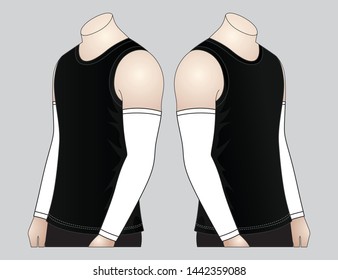 Men's Black Tank Top And White Arm Sleeve Vector For Template