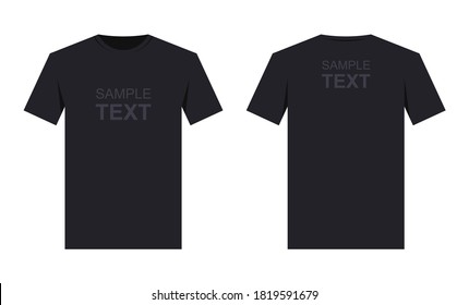 Men's black t-shirt design template, from two sides. Front and back sides