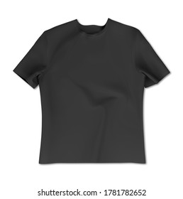 Men's black t-shirt with short sleeve mockup. Front view. Vector template. Isolated on white background.