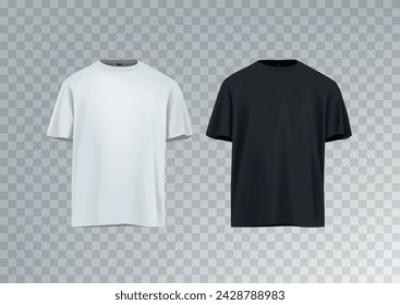 Men's black and white short sleeve t-shirt mockup. Front view. Vector template.