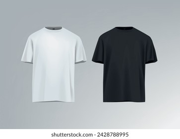 Men's black and white short sleeve t-shirt mockup. Front view. Vector template.