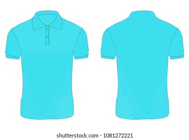 Men's Blank blue Polo Shirt, Front and Back Design Template,Men's blue vector polo shirt template isolated on background. Men's classic blue shirt realistic mockup.