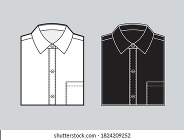 Men's blank folded shirt template. Two shirts set. Black and white shirts. Vector