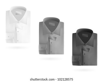 Men's blank folded shirts with a label.
