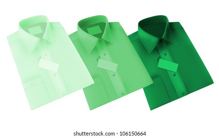 Men's blank folded shirts with a label.