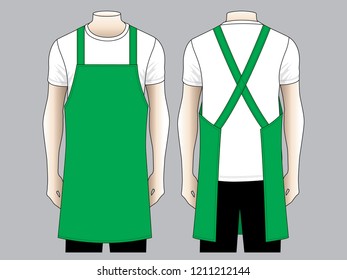 Men's Blank Green Apron Vector for Template.Front And Back View.