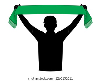 Men's Blank Green Football Fans Cheers Scarf Template on White Background, Vector File.