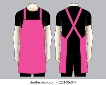 Men's Blank Pink Apron Vector for Template.Front And Back View.