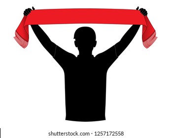 Men's Blank Red Football Fans Cheers Scarf Template on White Background, Vector File.