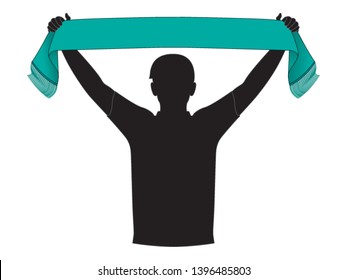 Men's Blank Turquoise Football Fans Cheers Scarf Template on White Background, Vector File.