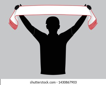Men's Blank White Football Fans Cheers Scarf Template on Gray Background, Vector File.
