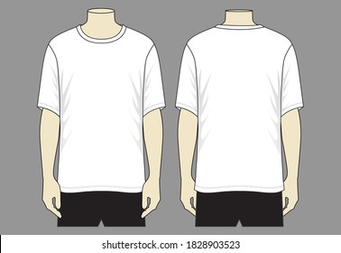 Vector de camiseta de gran tamaño blanco para hombres para plantillas.Vistas frontal y trasera.