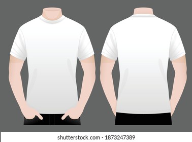 Men's Blank White T-Shirt Vector For Template.Front And Back View.