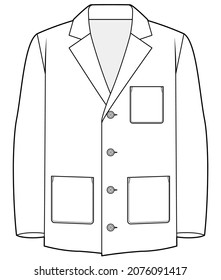 Mens Blazer Long Sleeve Four Button Sports Coat Flat Sketch Vector Illustration